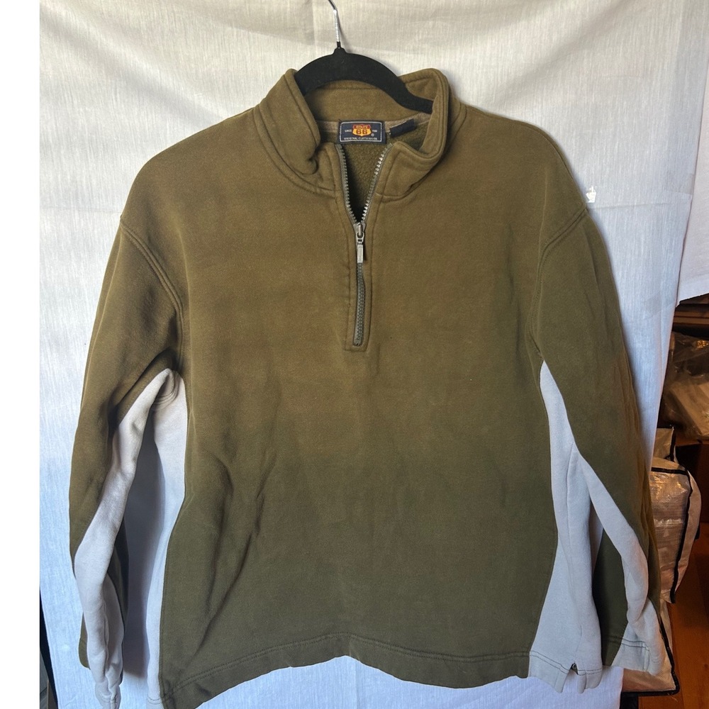 Route 66 Mens Quarter Zip Fleece Pullover Olive Green Gray Colorblock Large